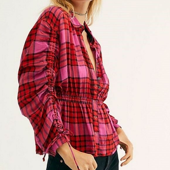 ❌SOLD ❌ NWT - FREE PEOPLE Pacific Dawn Drawstring Plaid - Picture 3 of 6